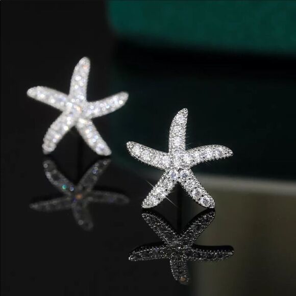 The Starfish Is Born sparkly  925 silver stud earrings - Picture 9 of 12